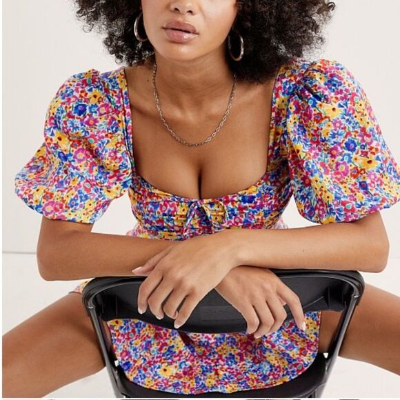 NEW For Love and Lemons Sasha Mini Dress Blue Dizzy Floral Size XS - Picture 2 of 10
